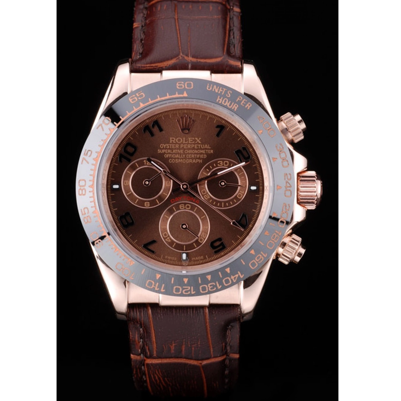 Aaa fake watches Strap Rolex Leather Brown Gold Rose Daytona Dial Case Brown 0617
